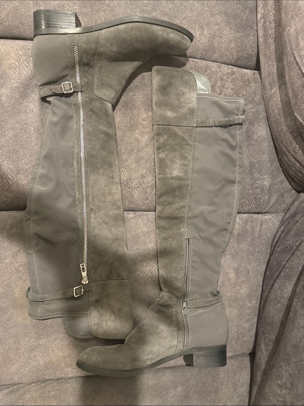 IVANKA TRUMP Over-the-Knee Suede & Stretch Boots in gray